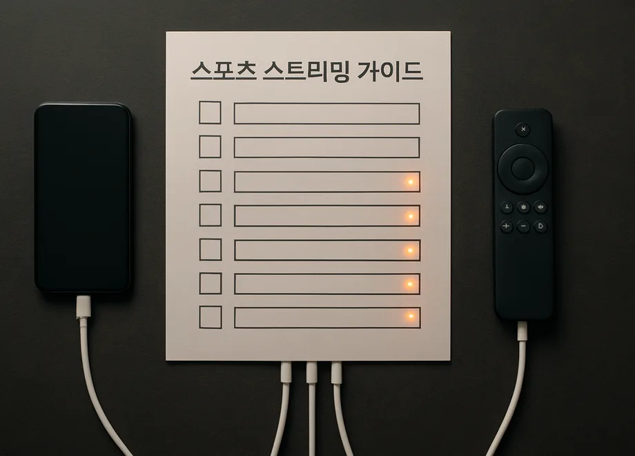 정리된 기기들 앞에 놓인 스트리밍 비교표
